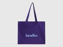 Blue tote bag in pure cotton