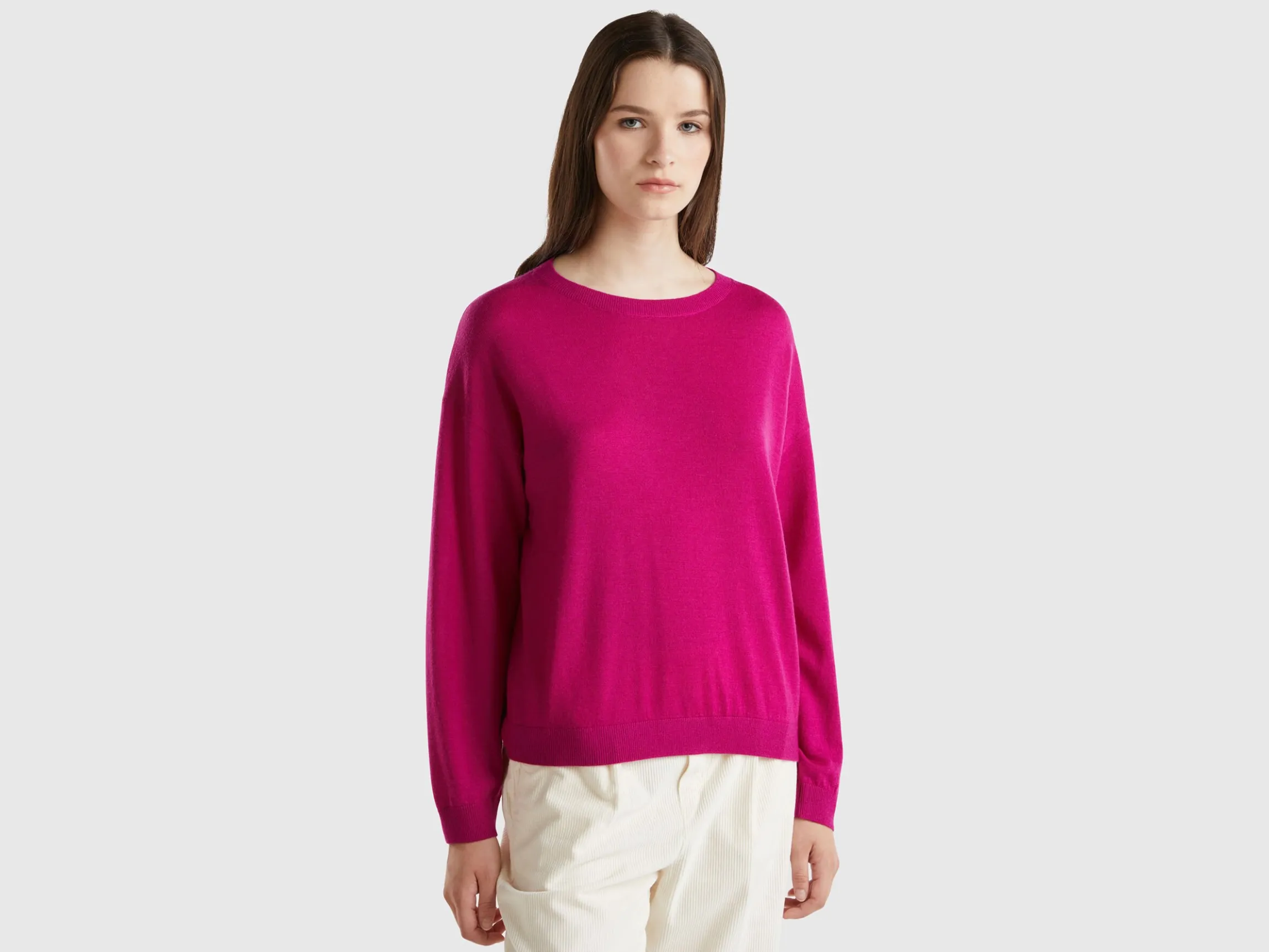Boat neck sweater in pure Merino wool