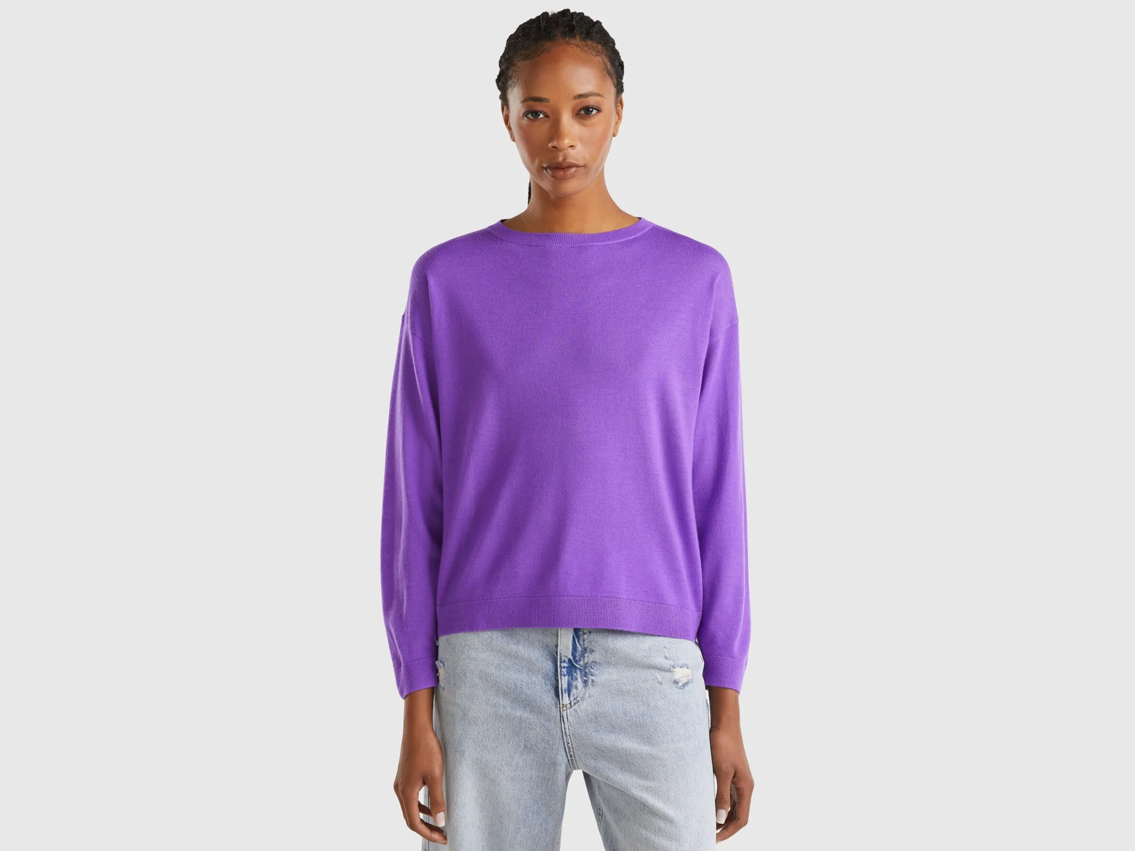 Boat neck sweater in pure Merino wool