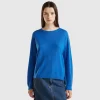 Boat neck sweater in pure Merino wool