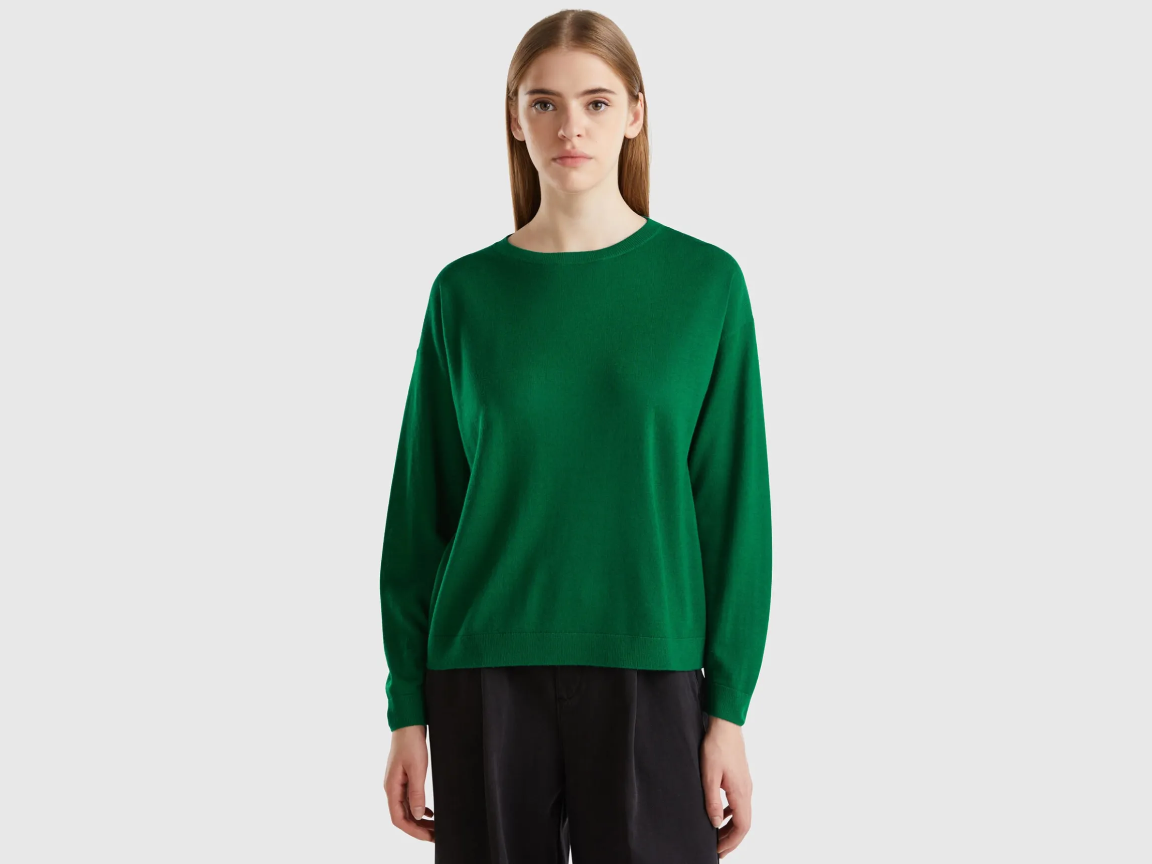 Boat neck sweater in pure Merino wool