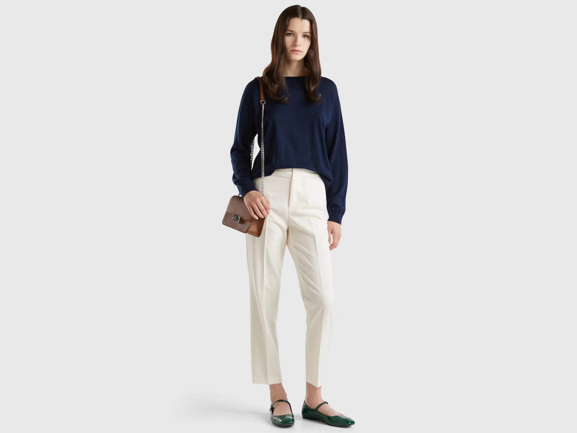 Boat neck sweater in pure Merino wool