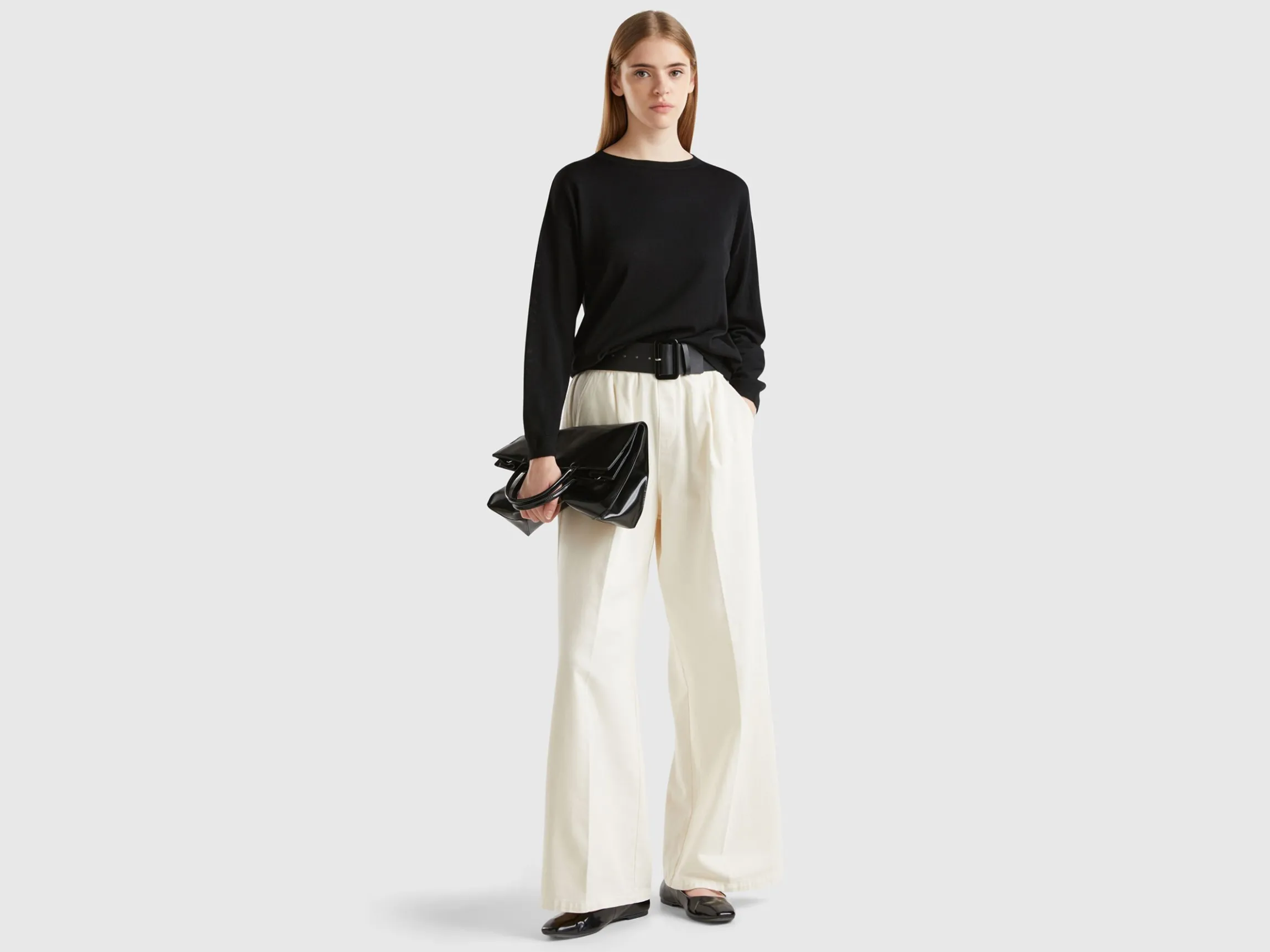 Boat neck sweater in pure Merino wool