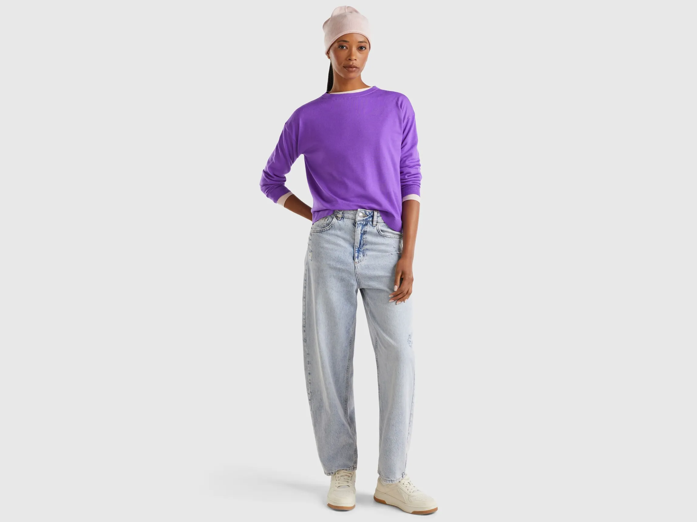 Boat neck sweater in pure Merino wool