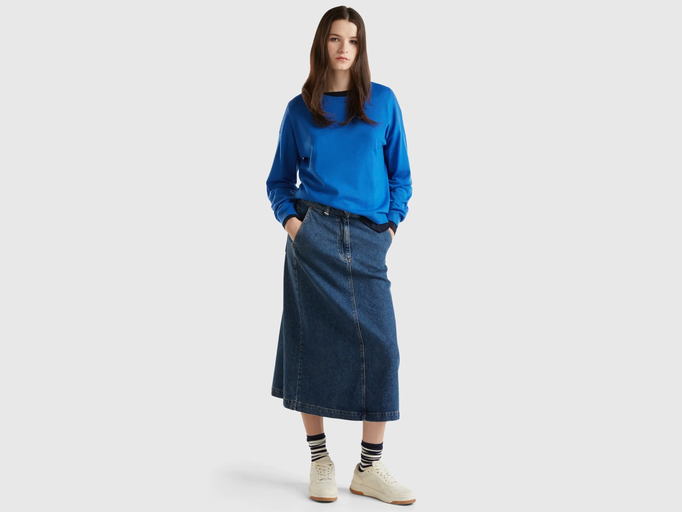 Boat neck sweater in pure Merino wool