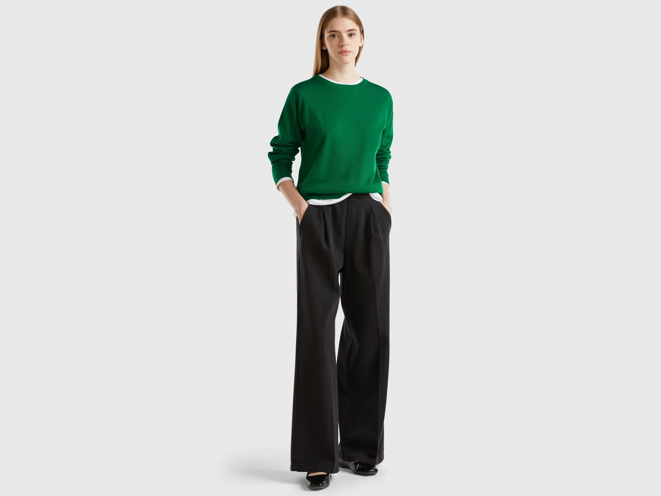 Boat neck sweater in pure Merino wool