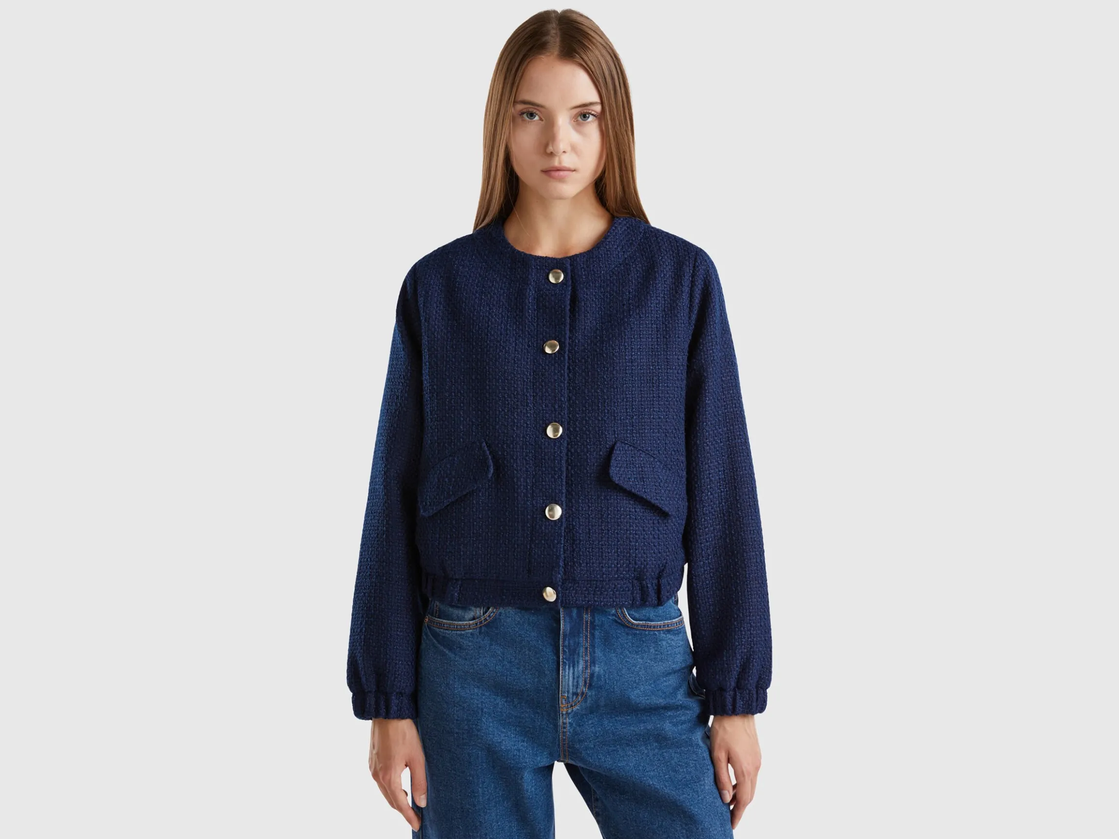 Bomber jacket with bouclé look