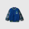Bomber jacket with tartan sleeves