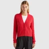 Boxy fit cardigan with cable knit and perforations