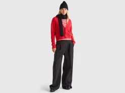 Boxy fit cardigan with cable knit and perforations
