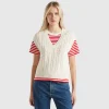 Boxy fit vest with cable knit and perforations