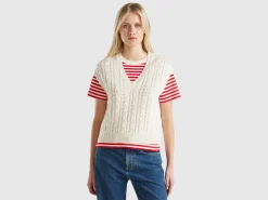 Boxy fit vest with cable knit and perforations