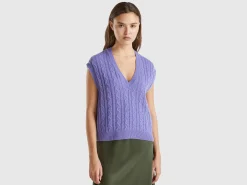 Boxy fit vest with cable knit and perforations