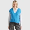Boxy fit vest with cable knit and perforations