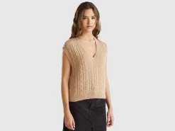 Boxy fit vest with cable knit and perforations