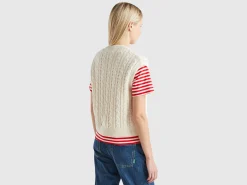 Boxy fit vest with cable knit and perforations