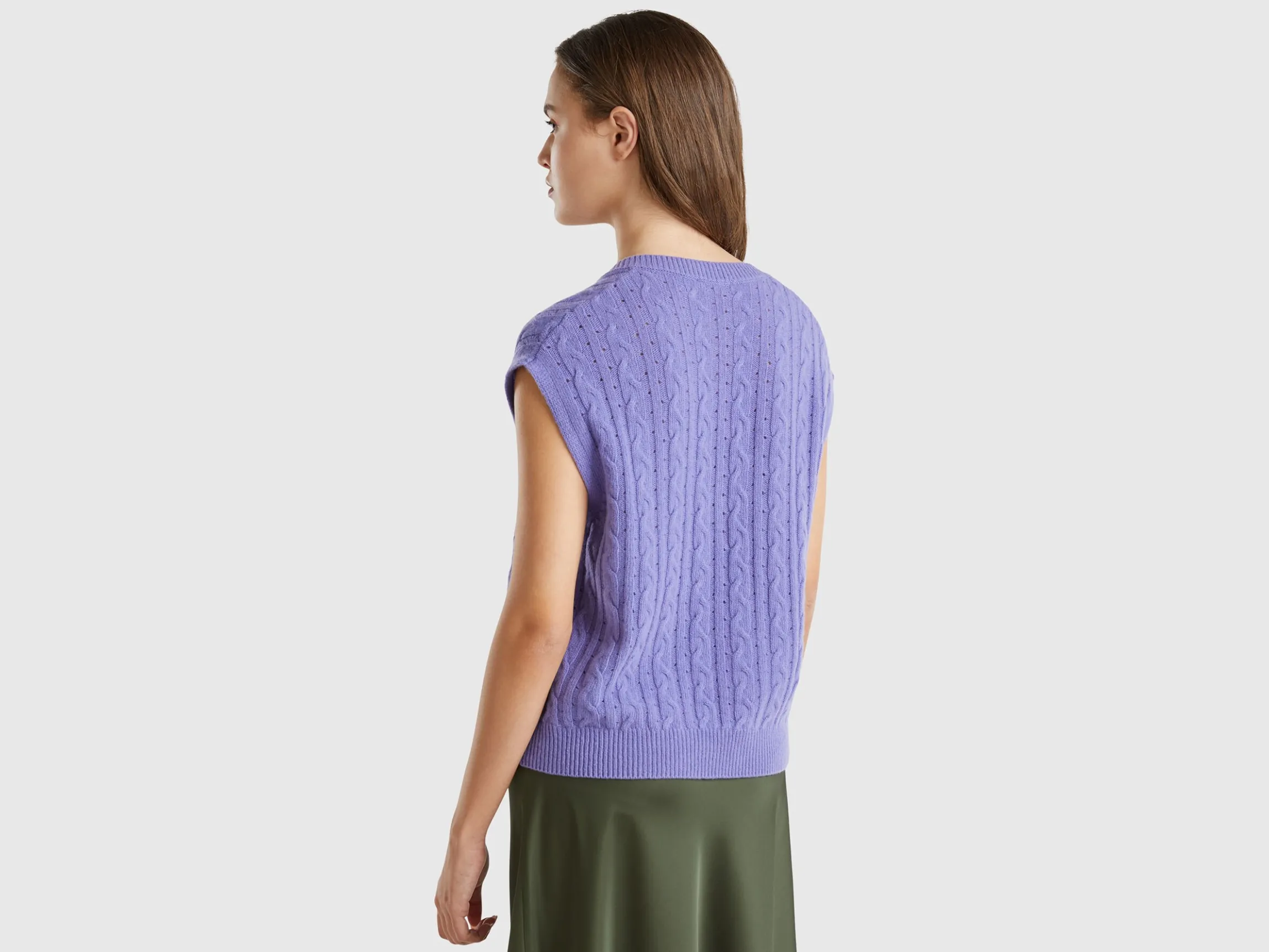 Boxy fit vest with cable knit and perforations