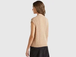 Boxy fit vest with cable knit and perforations