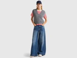 Boxy fit vest with cable knit and perforations