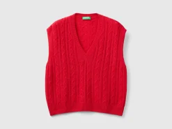 Boxy fit vest with cable knit and perforations