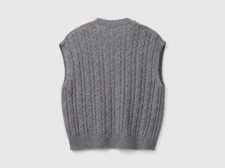 Boxy fit vest with cable knit and perforations
