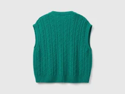 Boxy fit vest with cable knit and perforations