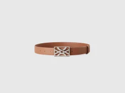 Brown belt with logoed buckle
