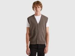 Brown vest in pure Merino wool