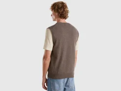 Brown vest in pure Merino wool