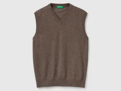 Brown vest in pure Merino wool