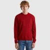 Burgundy crew neck sweater in pure Merino wool