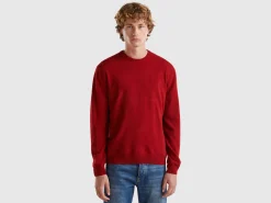 Burgundy crew neck sweater in pure Merino wool