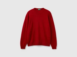 Burgundy crew neck sweater in pure Merino wool