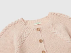 Cardigan with cables in recycled wool blend