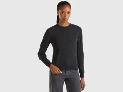 Charcoal gray crew neck sweater in pure Merino wool