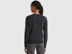 Charcoal gray crew neck sweater in pure Merino wool