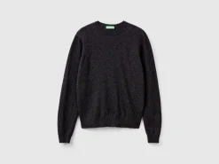 Charcoal gray crew neck sweater in pure Merino wool