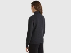 Charcoal gray turtleneck sweater in pure Merino wool