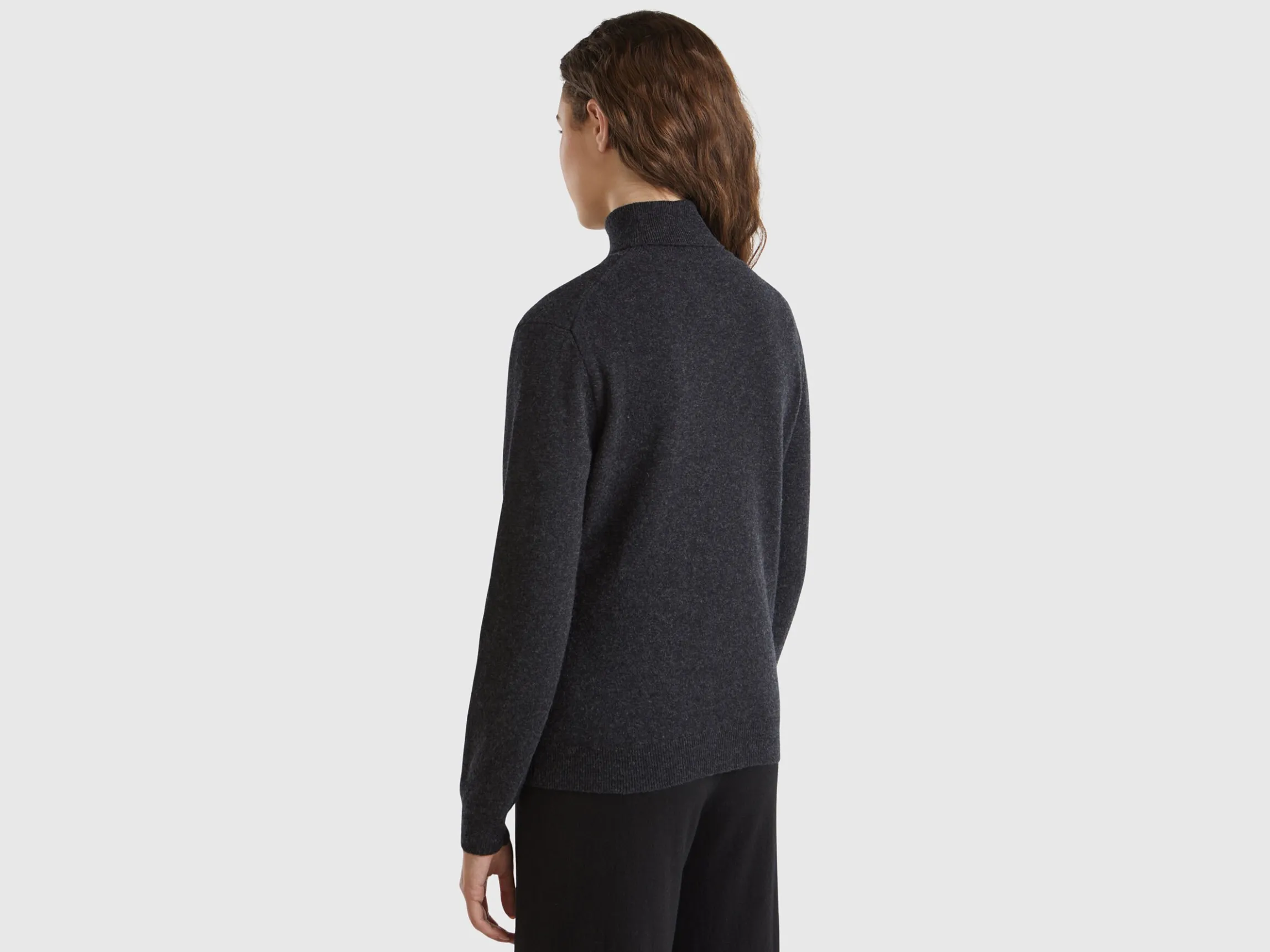Charcoal gray turtleneck sweater in pure Merino wool
