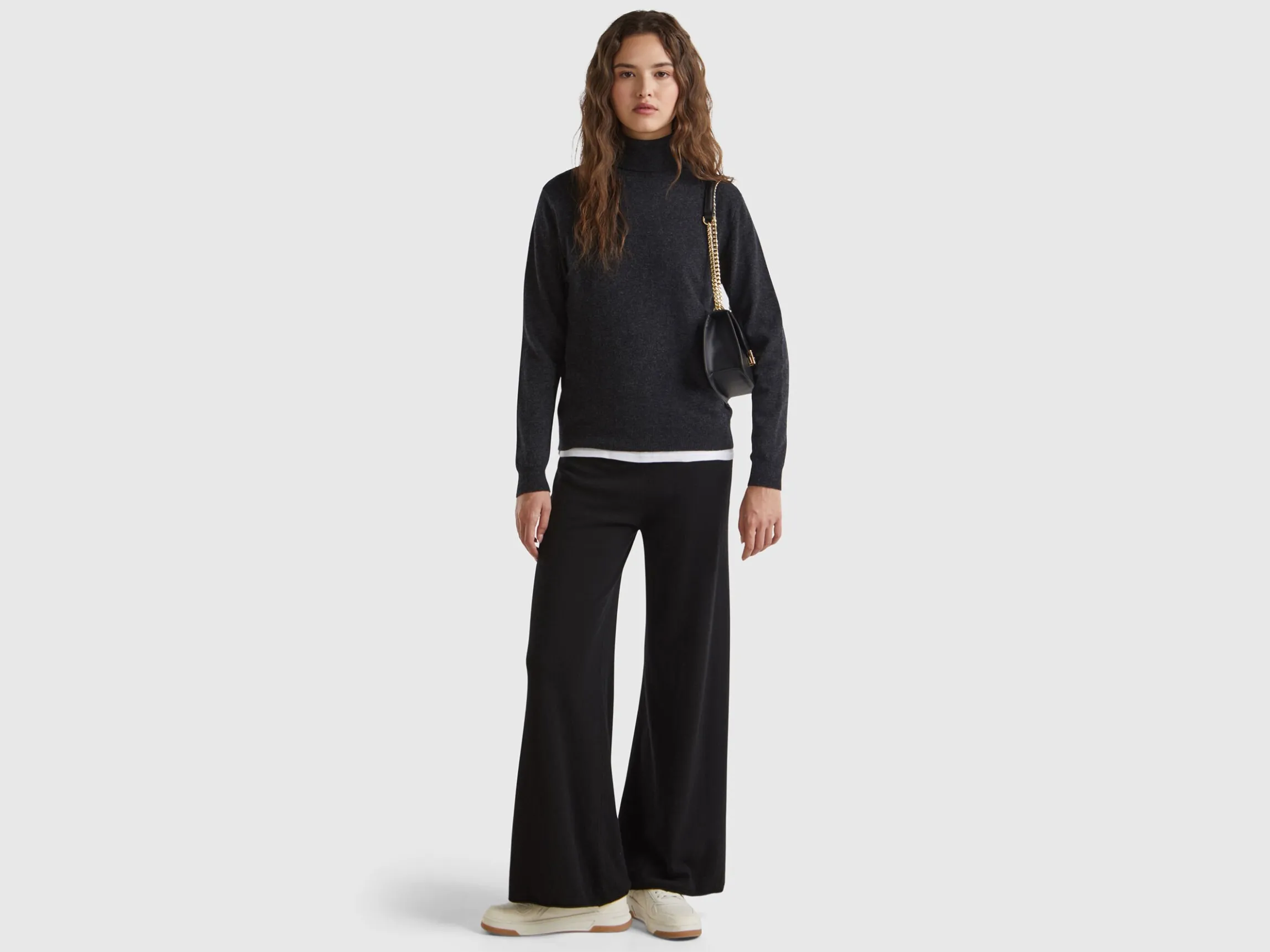 Charcoal gray turtleneck sweater in pure Merino wool