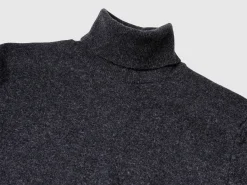Charcoal gray turtleneck sweater in pure Merino wool