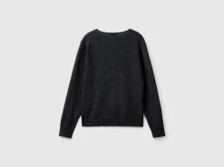 Charcoal gray V-neck sweater in pure Merino wool