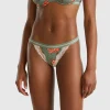 Charmeuse thong with floral print