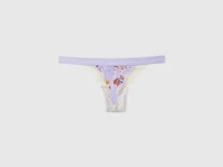 Charmeuse thong with floral print