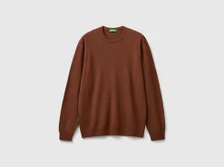 Coffee crew neck sweater in pure Merino wool