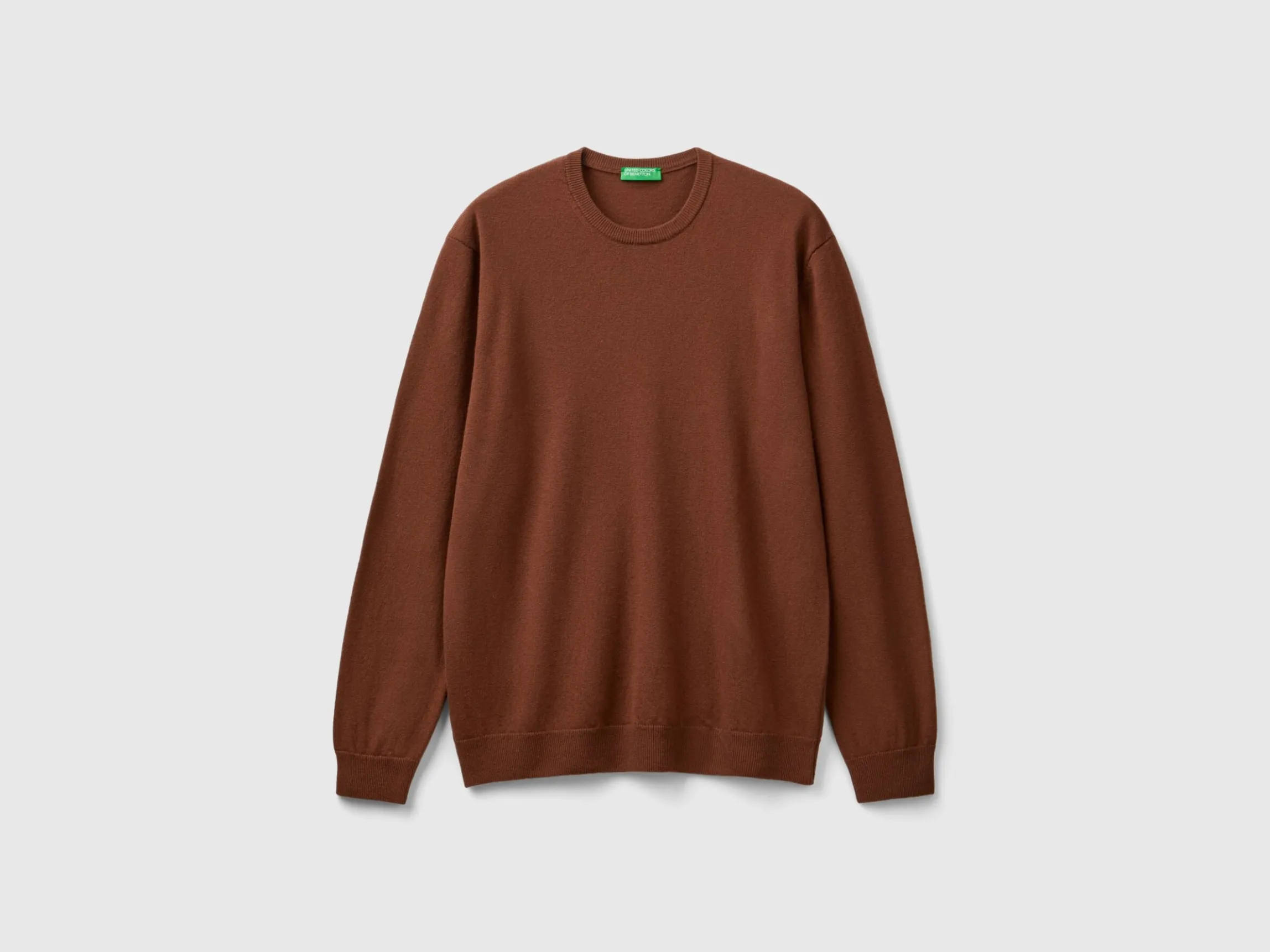 Coffee crew neck sweater in pure Merino wool