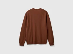 Coffee crew neck sweater in pure Merino wool
