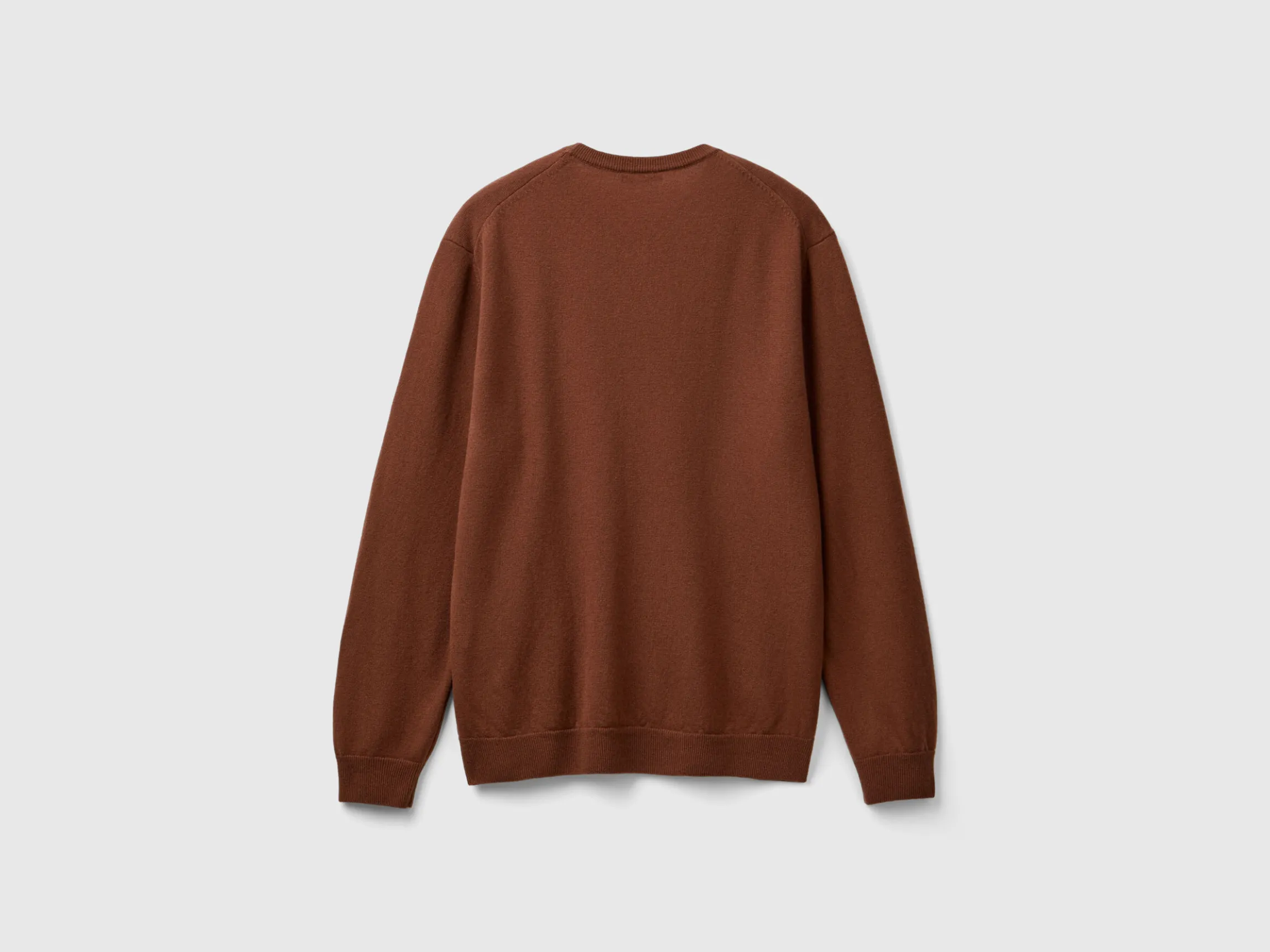 Coffee crew neck sweater in pure Merino wool