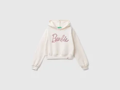 Cream Barbie sweatshirt with rhinestones