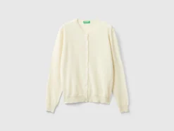 Cream crew neck cardigan in pure Merino wool